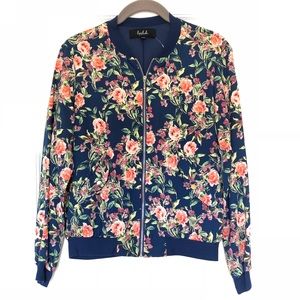 Lipslide Navy Blue Floral Print Bomber Jacket